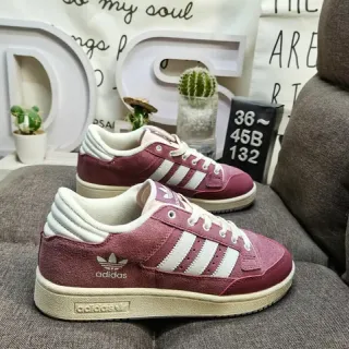 Adidas Burgundy White Suede Upper Three Stripes Lifestyle Sneakers