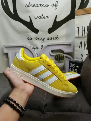 Adidas Campus Yellow White Low-Top Suede-Textured Upper Lifestyle Sneakers 5