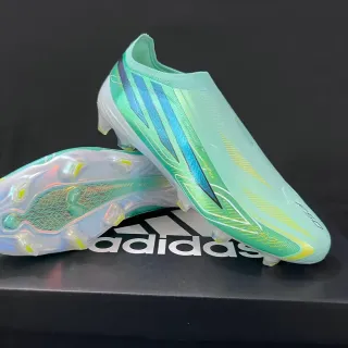 Adidas F50 Green Blue Sock-Fit Collar Iridescent Three Stripes Firm-Ground Soccer Shoes