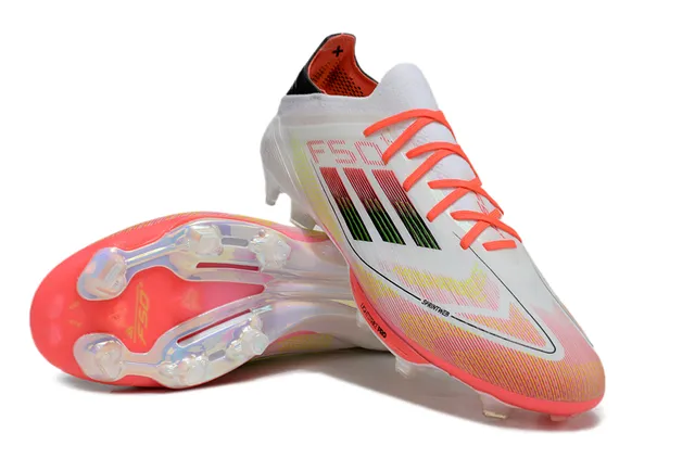 Adidas F50 Lightstrike Pro أبيض برتقالي وردي أرض صلبة أحذية كرة القدم 4