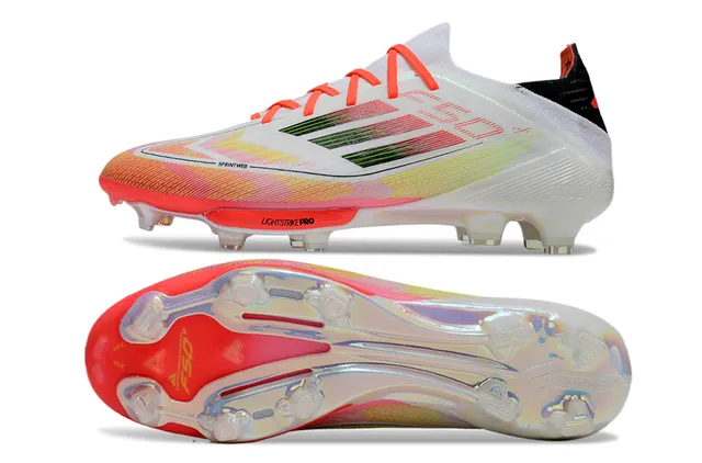 Adidas F50 Lightstrike Pro أبيض برتقالي وردي أرض صلبة أحذية كرة القدم 6