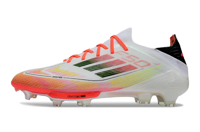 Adidas F50 Lightstrike Pro أبيض برتقالي وردي أرض صلبة أحذية كرة القدم 7