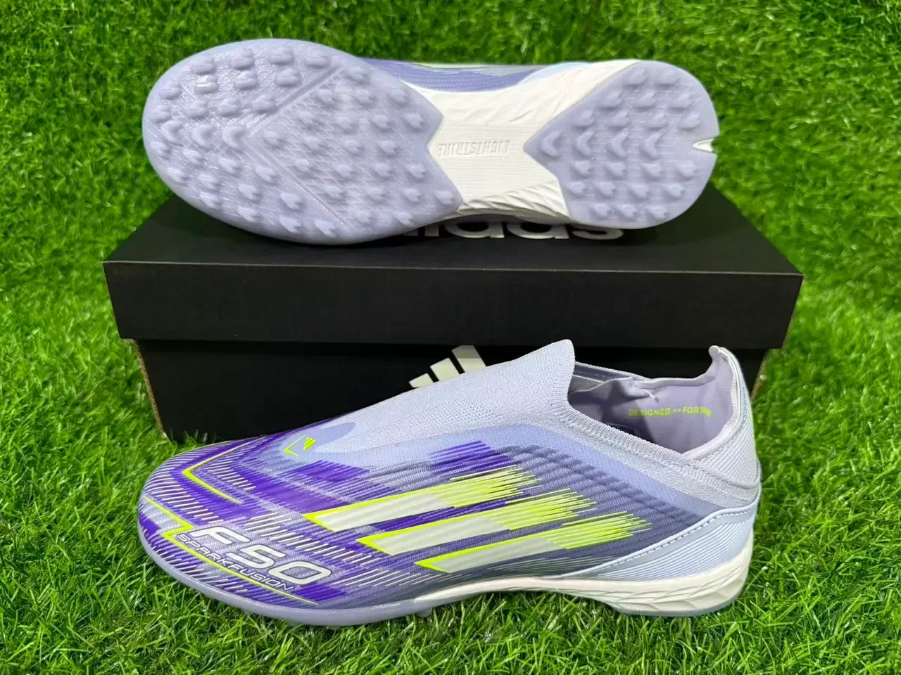 Adidas F50 Sparkfusion Light Gray Purple Neon Lime Chaussures de football turf 6