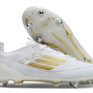 Adidas F50 White and Gold Firm-Ground Soccer Shoes