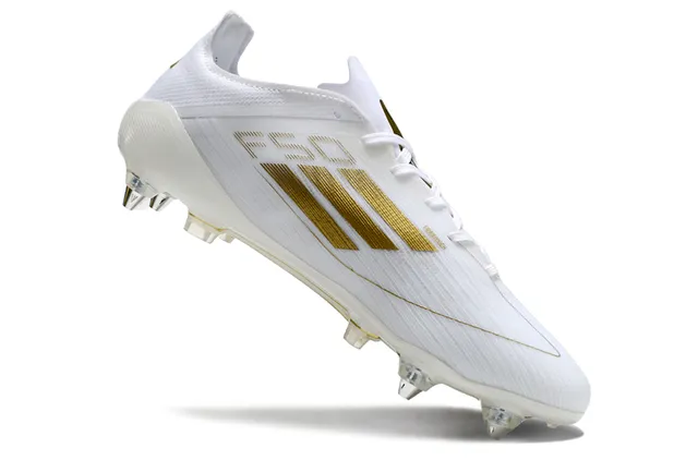 Adidas F50 أبيض وذهب أحذية كرة القدم أرض صلبة 2