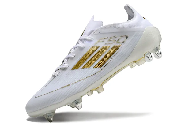 Adidas F50 أبيض وذهب أحذية كرة القدم أرض صلبة 3