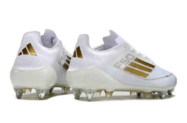 Adidas F50 أبيض وذهب أحذية كرة القدم أرض صلبة 5