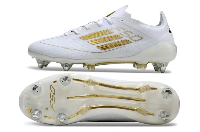 Adidas F50 أبيض وذهب أحذية كرة القدم أرض صلبة 6