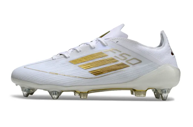 Adidas F50 أبيض وذهب أحذية كرة القدم أرض صلبة 7