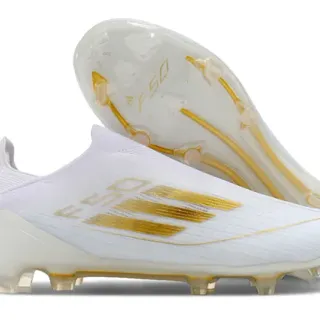 Adidas F50 White and Gold Firm-Ground Soccer Shoes