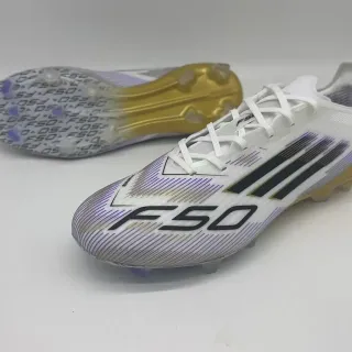 Adidas F50 White Gold Synthetic Upper Purple Gradient Line Pattern Firm-Ground Soccer Shoes