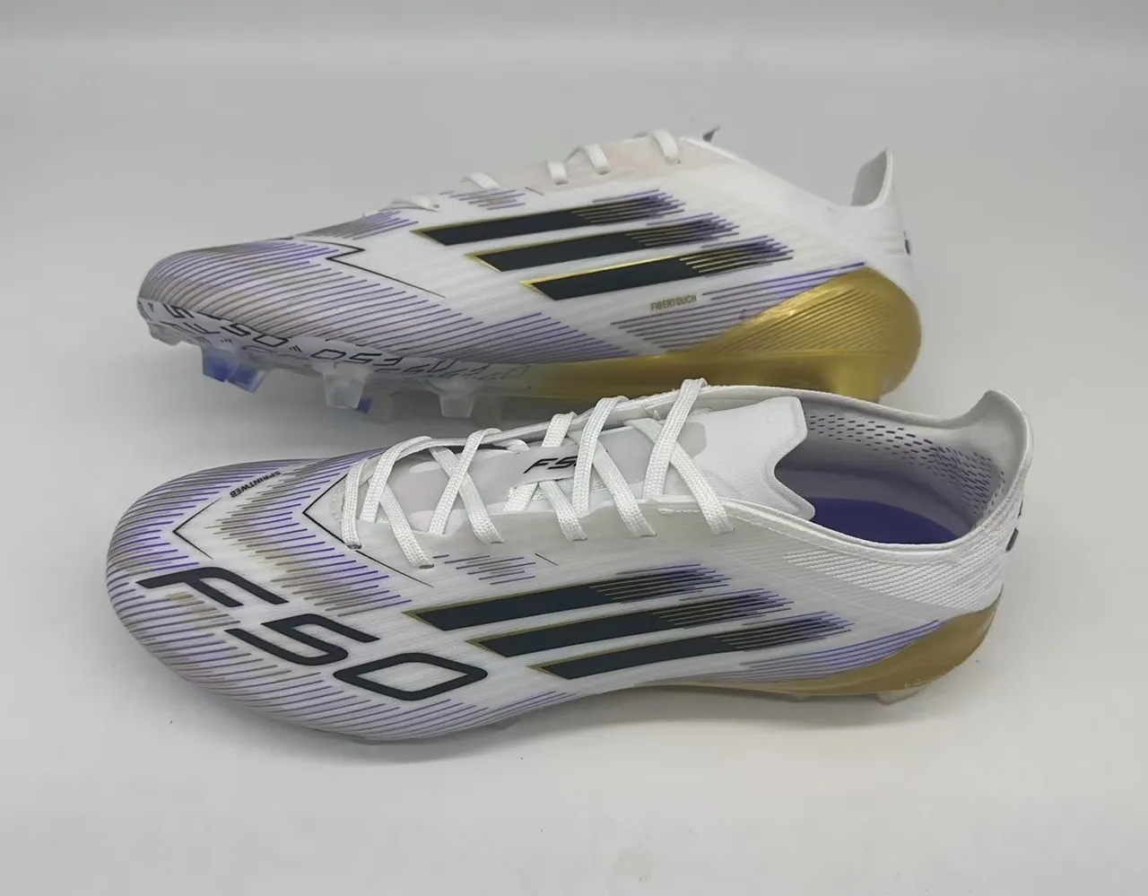 Adidas F50 White Gold Synthetic Upper Purple Gradient Line Pattern Firm-Ground Soccer Shoes 2