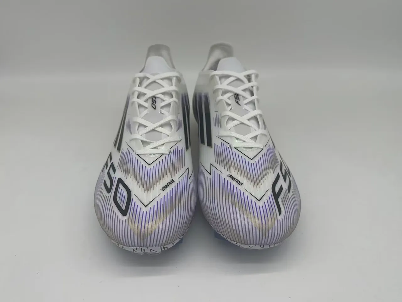 Adidas F50 White Gold Synthetic Upper Purple Gradient Line Pattern Firm-Ground Soccer Shoes 4