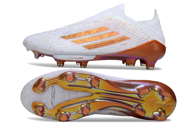 Adidas F50 White Orange Low-Cut Sock-Fit Upper Iridescent Graphic Overlays Firm-Ground Soccer Shoes 6