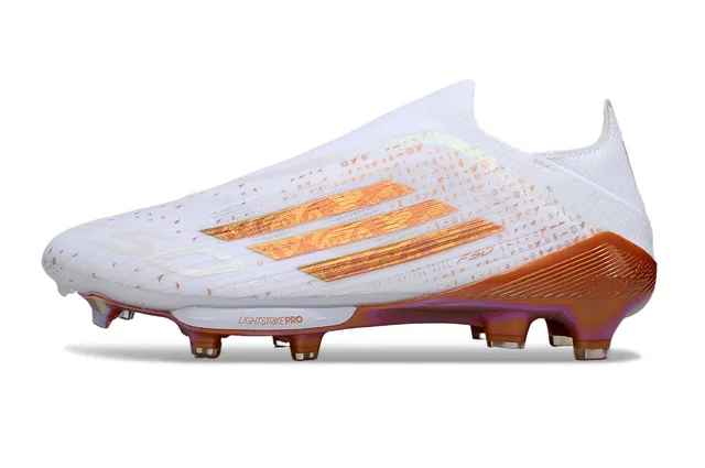 Adidas F50 White Orange Low-Cut Sock-Fit Upper Iridescent Graphic Overlays Firm-Ground Soccer Shoes 7