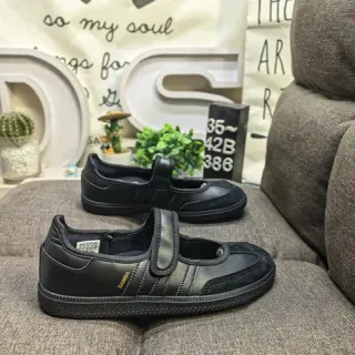 Adidas Gamba Black Laceless Velcro Strap Mary Jane Shoes