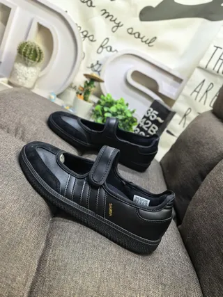 Adidas Gamba Noir sans lacets Velcro Sangle Mary Jane Chaussures 7