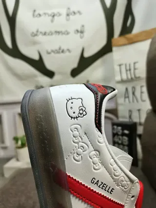 Adidas Gazelle Hello Kitty Collaboration Gray Red Lifestyle Sneakers 3