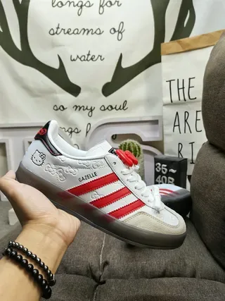 Adidas Gazelle Hello Kitty Collaboration Gray Red Lifestyle Sneakers 5
