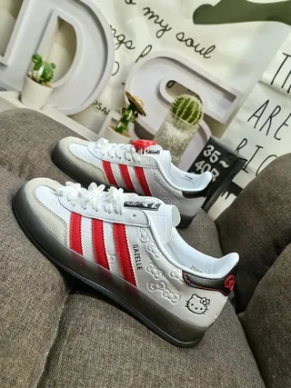 Adidas Gazelle Hello Kitty Collaboration Gray Red Lifestyle Sneakers 7