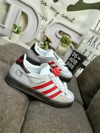 Adidas Gazelle Hello Kitty Collaboration Gray Red Lifestyle Sneakers 9