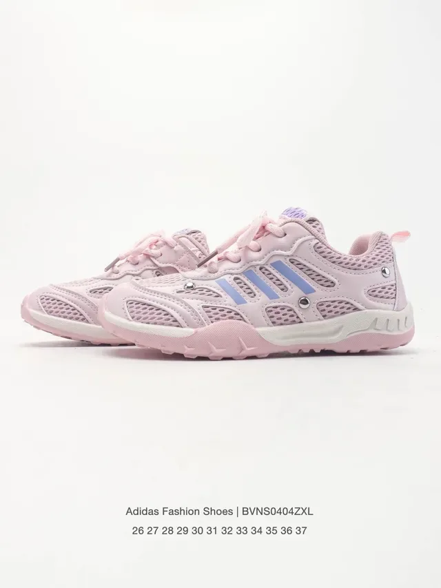 Adidas Gray Pink Mesh Upper Three-Stripe Overlay Lifestyle Sneakers 4