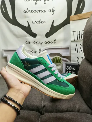 Adidas Green White Retro Runner Suede And Leather Upper Lifestyle Sneakers 5