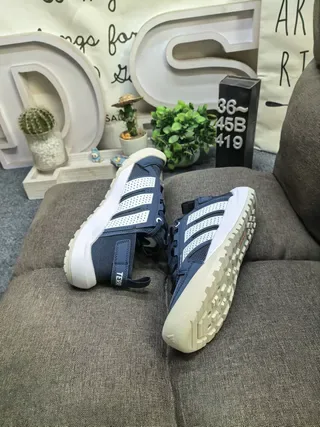 Adidas Navy and White Perforated Stripe Lifestyle Sneakers 6
