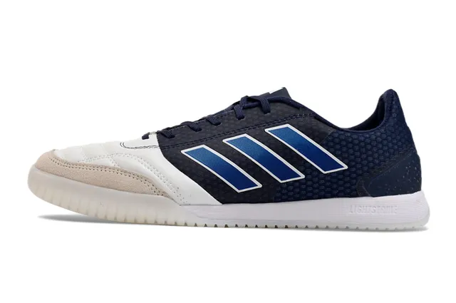 Adidas Chaussures de football indoor matelassées en cuir à pointe color navy white low-top 6