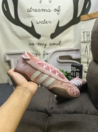 Adidas Pink Beige Laceless Embossed Floral Upper Ballet Flat 5