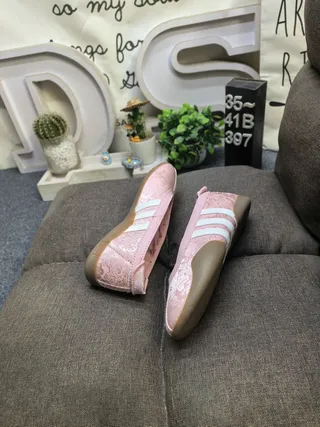 Adidas Pink Beige Laceless Embossed Floral Upper Ballet Flat 6