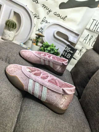 Adidas Pink Beige Laceless Embossed Floral Upper Ballet Flat 7