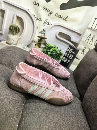 Adidas Pink Beige Laceless Embossed Floral Upper Ballet Flat 9