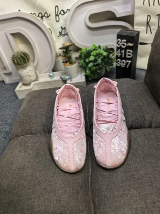 Adidas Pink Beige Laceless Embossed Floral Upper Ballet Flat 10