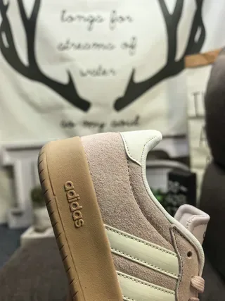 Adidas Pink Beige Suede Upper Three-Stripe Side Panel Lifestyle Sneakers 3