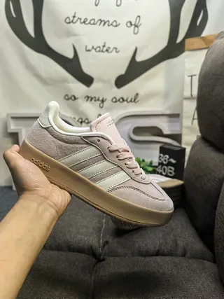 Adidas Pink Beige Suede Upper Three-Stripe Side Panel Lifestyle Sneakers 5
