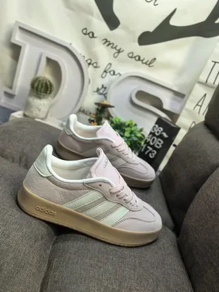 Adidas Pink Beige Suede Upper Three-Stripe Side Panel Lifestyle Sneakers 9