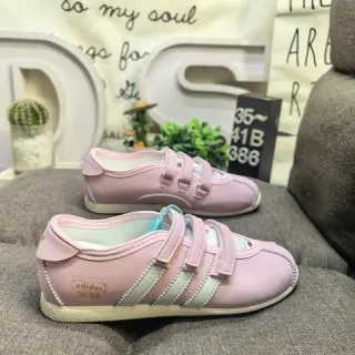 Adidas Pink Beige Three-Strap Velcro Closure Rounded Toe Lifestyle Sneakers
