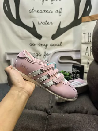 Adidas Pink Beige Three-Strap Velcro Closure Rounded Toe Lifestyle Sneakers 5