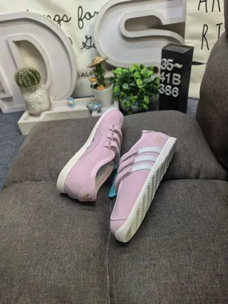Adidas Pink Beige Three-Strap Velcro Closure Rounded Toe Lifestyle Sneakers 6