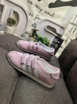 Adidas Pink Beige Three-Strap Velcro Closure Rounded Toe Lifestyle Sneakers 7