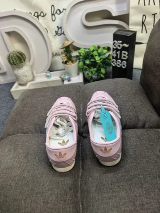 Adidas Pink Beige Three-Strap Velcro Closure Rounded Toe Lifestyle Sneakers 8