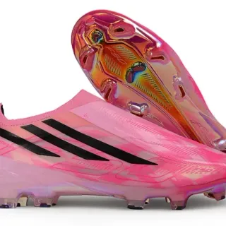 Adidas Pink Black Iridescent Holographic Upper Sock-Fit Collar Firm-Ground Soccer Shoes
