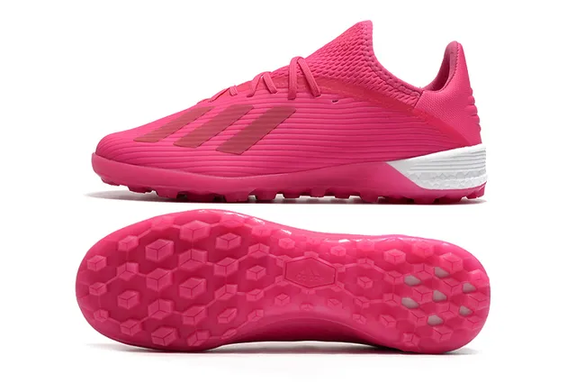 Adidas Chaussures de football avec empeigne tricot rose et blanc texture côtelée pour gazon artificiel 13