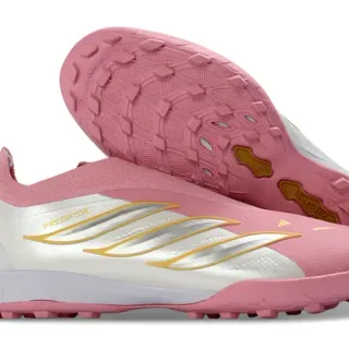 Adidas Pink White Slip-On Construction Sock-Fit Collar Turf Soccer Shoes
