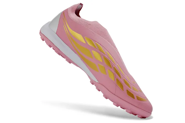 Adidas Sapatos de futebol turf rosa e branco slip-on com collar de meias de construção 11