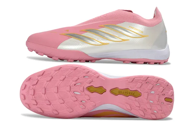 Adidas Sapatos de futebol turf rosa e branco slip-on com collar de meias de construção 16