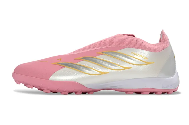 Adidas Sapatos de futebol turf rosa e branco slip-on com collar de meias de construção 17