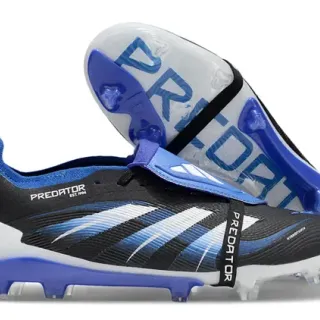 Adidas Predator Black Blue Laceless Strap Closure Asymmetrical Three-Stripe Overlay Firm-Ground Soccer Shoes