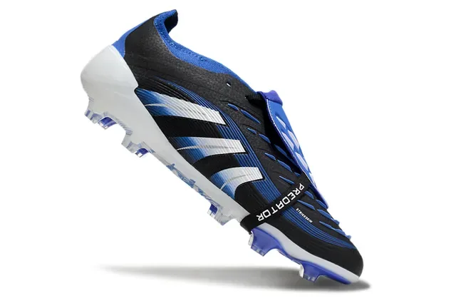 Adidas Predator Noir Bleu Sans Lacets Fermeture par Sangle Asymétrique Trois Rayures Superposition Firm-Ground Chaussures de Football 3
